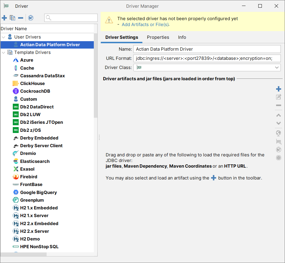 Configuring DBVisualizer as an SQL Client for Actian Data Platform