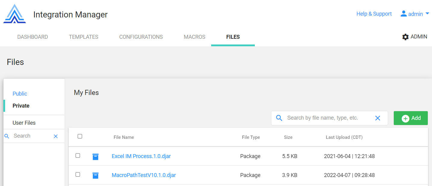 Uploading Files to Integration Manager